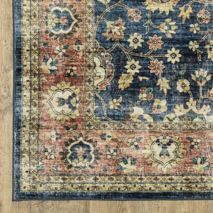 8' X 10' Blue And Rust Oriental Distressed Area Rug