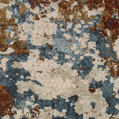 8' X 11' Beige Rust And Teal Abstract Distressed Area Rug With Fringe