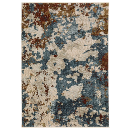 8' X 11' Beige Rust And Teal Abstract Distressed Area Rug With Fringe