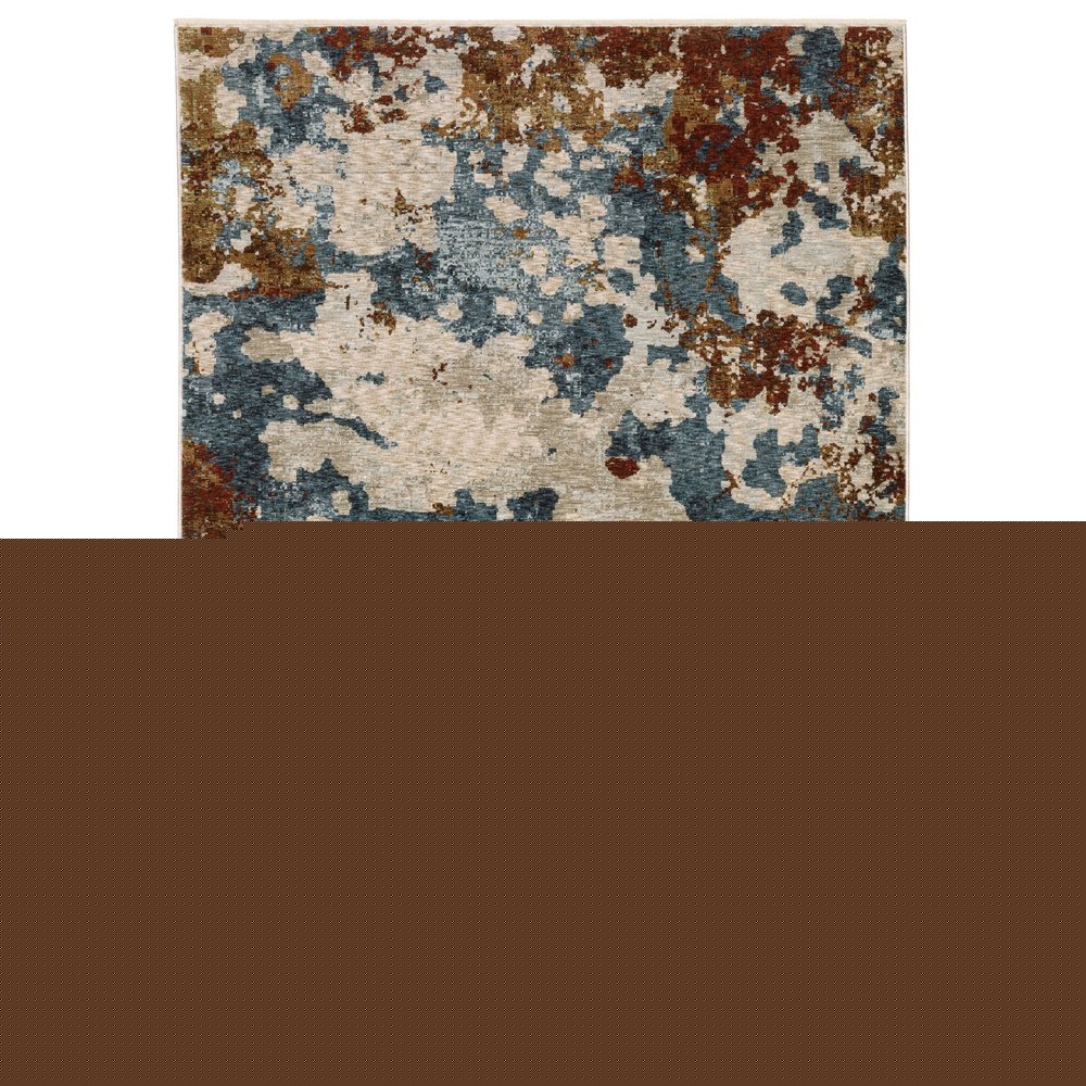 8' X 11' Beige Rust And Teal Abstract Distressed Area Rug With Fringe
