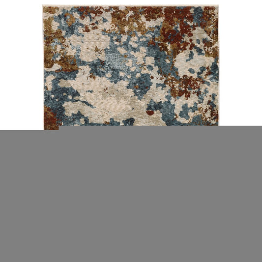 8' X 11' Beige Rust And Teal Abstract Distressed Area Rug With Fringe