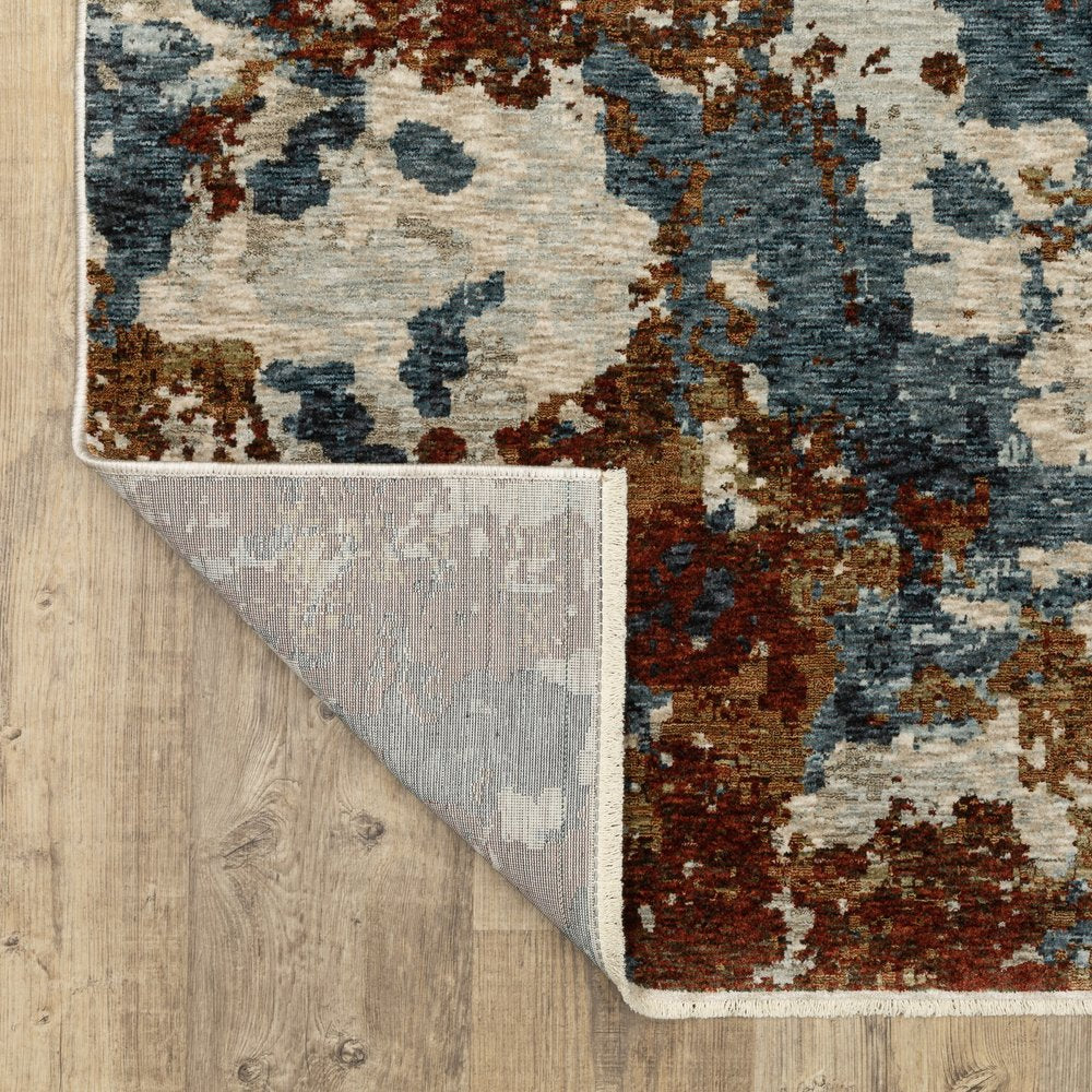 8' X 11' Beige Rust And Teal Abstract Distressed Area Rug With Fringe