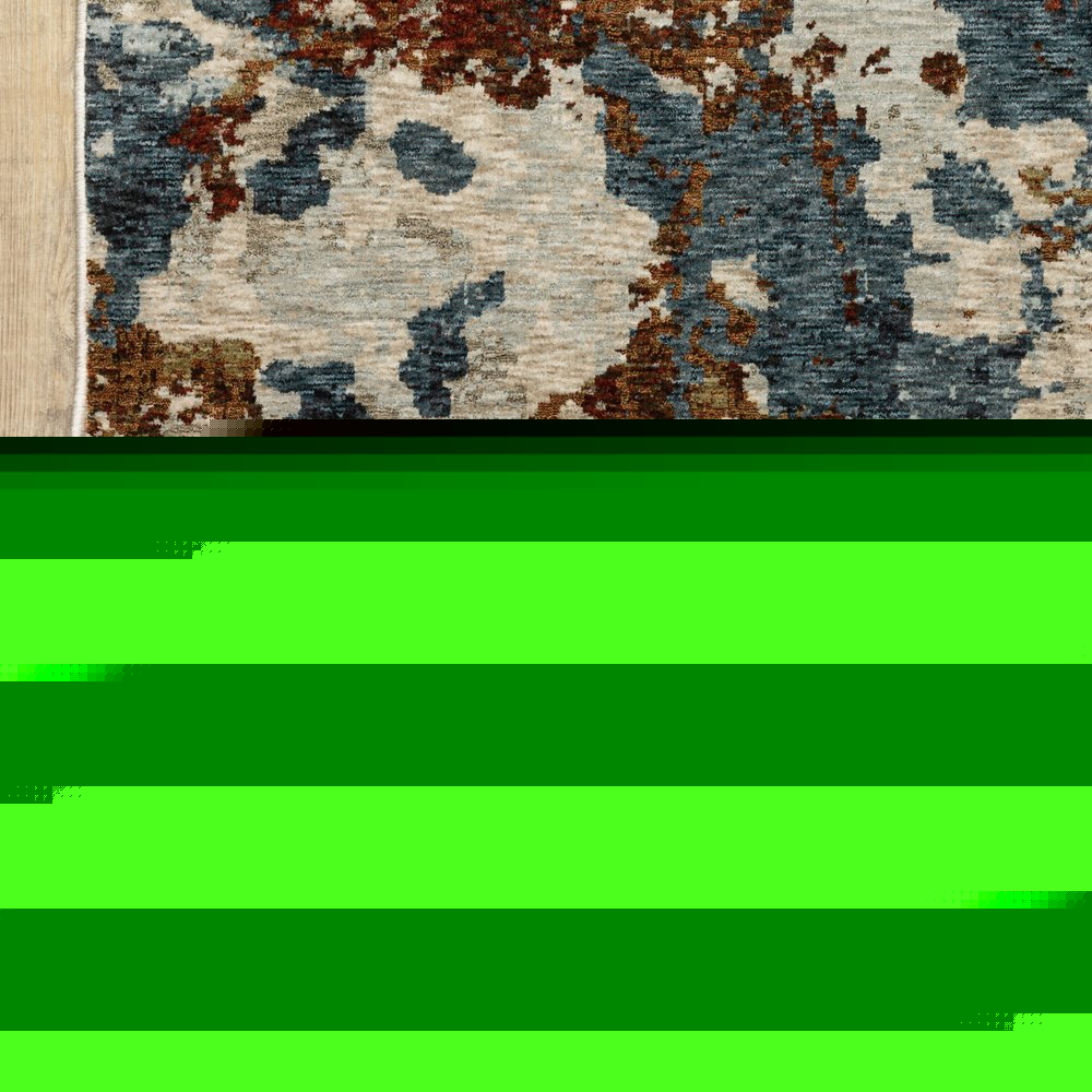 8' X 11' Beige Rust And Teal Abstract Distressed Area Rug With Fringe