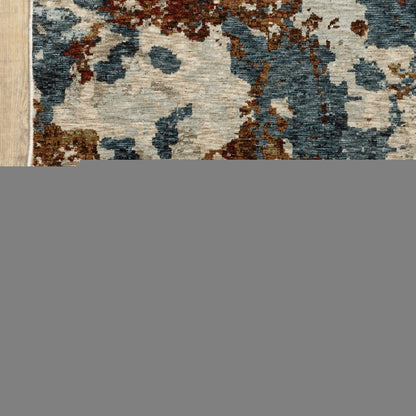 8' X 11' Beige Rust And Teal Abstract Distressed Area Rug With Fringe