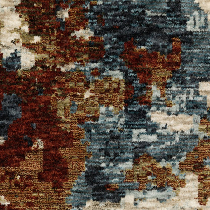 8' X 11' Beige Rust And Teal Abstract Distressed Area Rug With Fringe