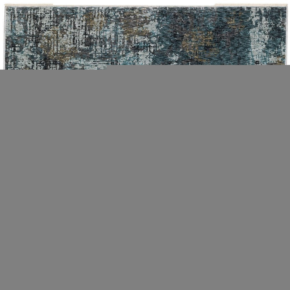 8' X 11' Blue And Gray Abstract Distressed Area Rug With Fringe