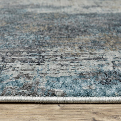 8' X 11' Blue And Gray Abstract Distressed Area Rug With Fringe