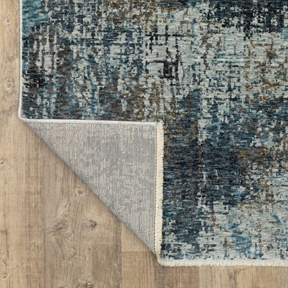 8' X 11' Blue And Gray Abstract Distressed Area Rug With Fringe