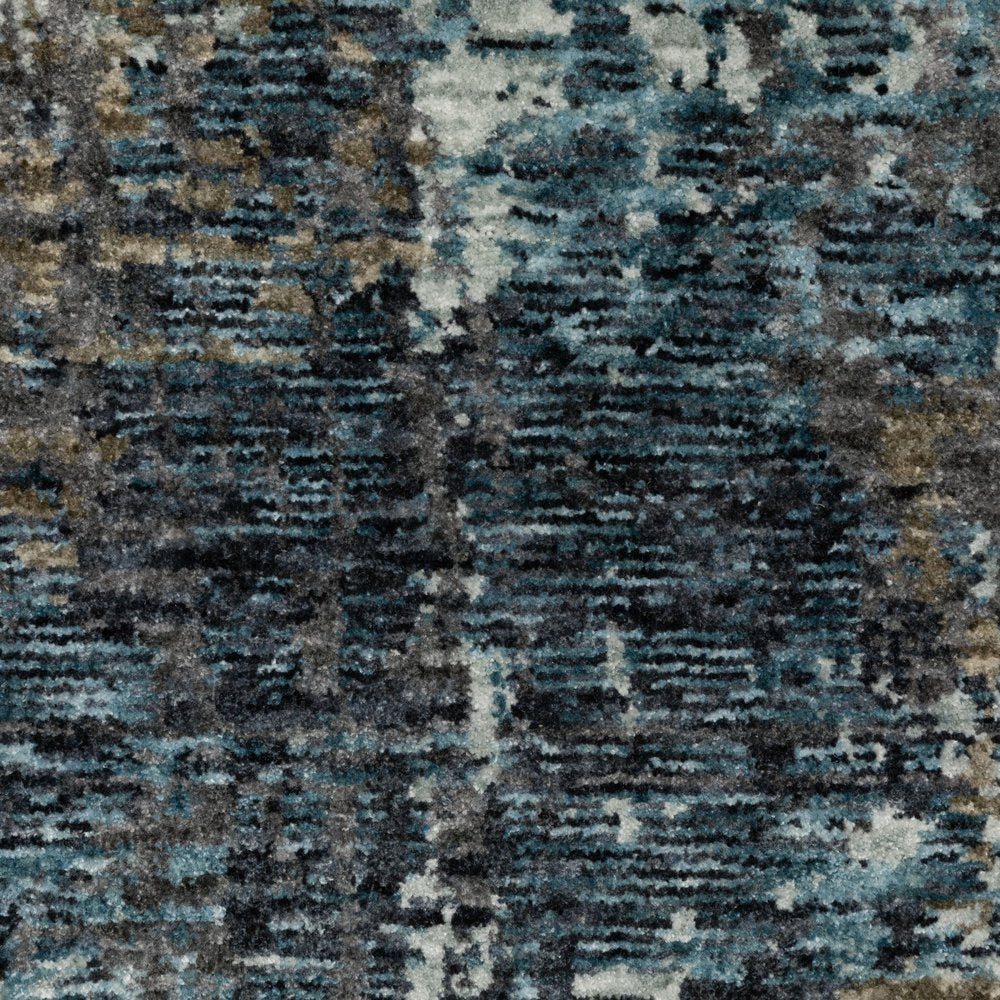 8' X 11' Blue And Gray Abstract Distressed Area Rug With Fringe