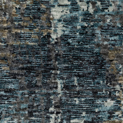 8' X 11' Blue And Gray Abstract Distressed Area Rug With Fringe