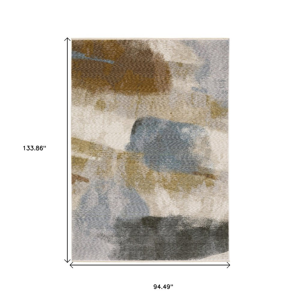 8' X 11' Beige And Rust Abstract Distressed Area Rug With Fringe