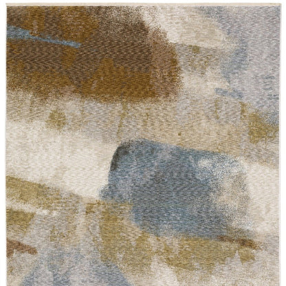 8' X 11' Beige And Rust Abstract Distressed Area Rug With Fringe