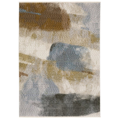 8' X 11' Beige And Rust Abstract Distressed Area Rug With Fringe