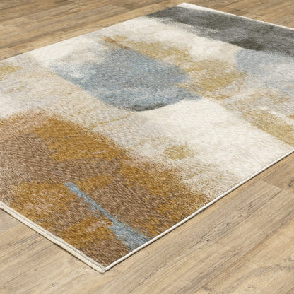 8' X 11' Beige And Rust Abstract Distressed Area Rug With Fringe