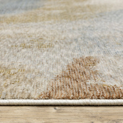 8' X 11' Beige And Rust Abstract Distressed Area Rug With Fringe
