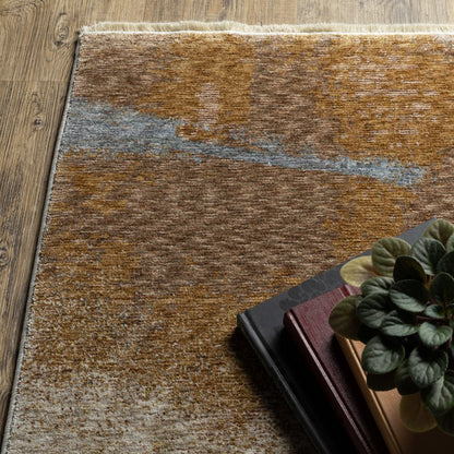 8' X 11' Beige And Rust Abstract Distressed Area Rug With Fringe