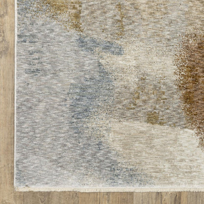 8' X 11' Beige And Rust Abstract Distressed Area Rug With Fringe