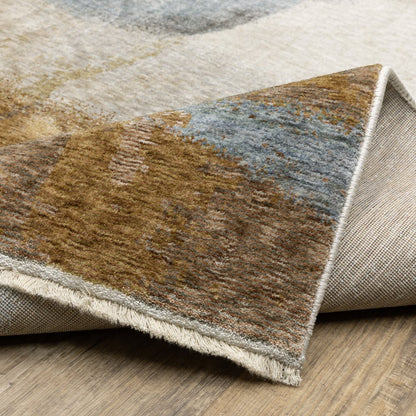 8' X 11' Beige And Rust Abstract Distressed Area Rug With Fringe