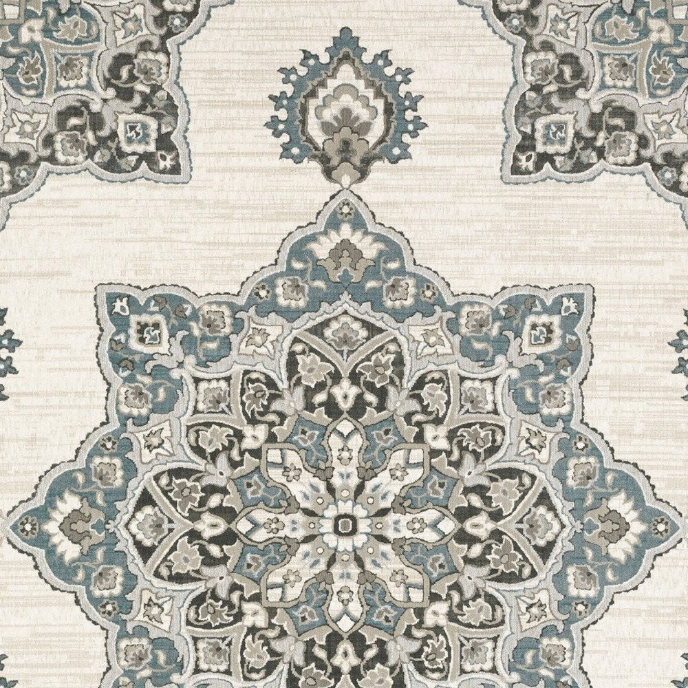 8' X 11' Brown And Blue Medallion Area Rug