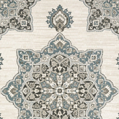 8' X 11' Brown And Blue Medallion Area Rug