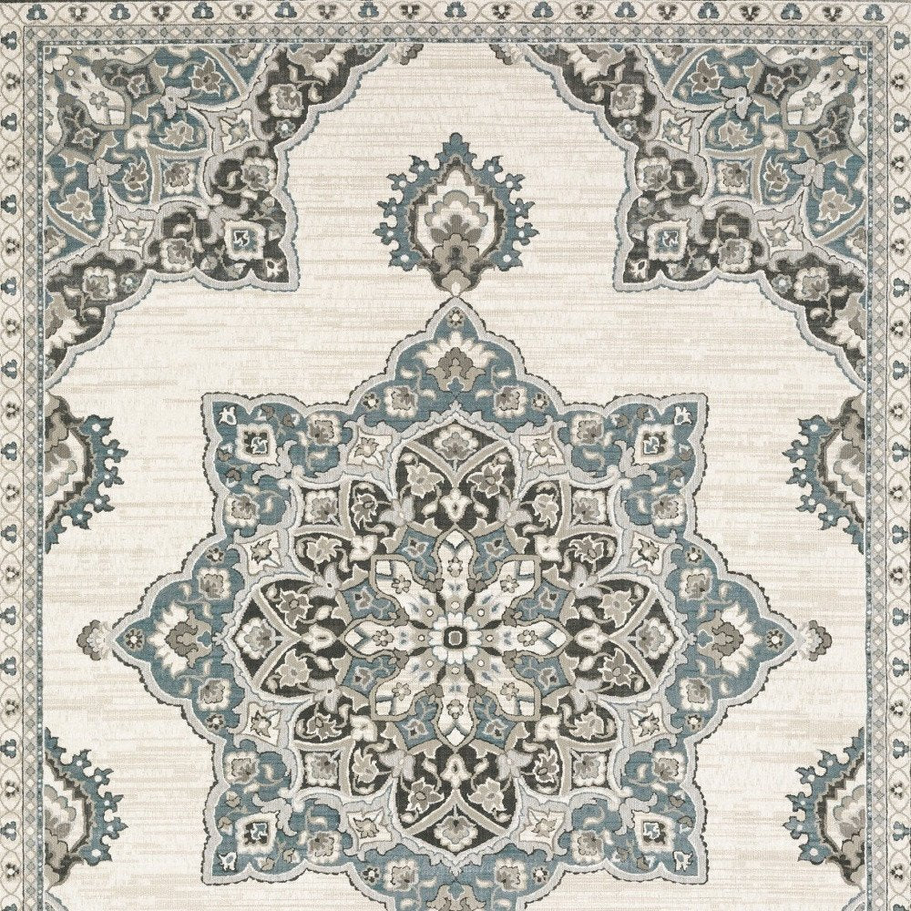 8' X 11' Brown And Blue Medallion Area Rug