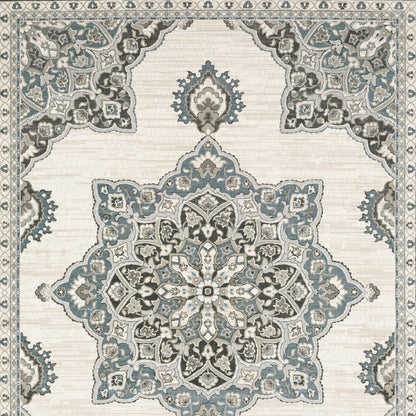8' X 11' Brown And Blue Medallion Area Rug