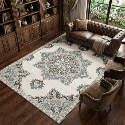 8' X 11' Brown And Blue Medallion Area Rug