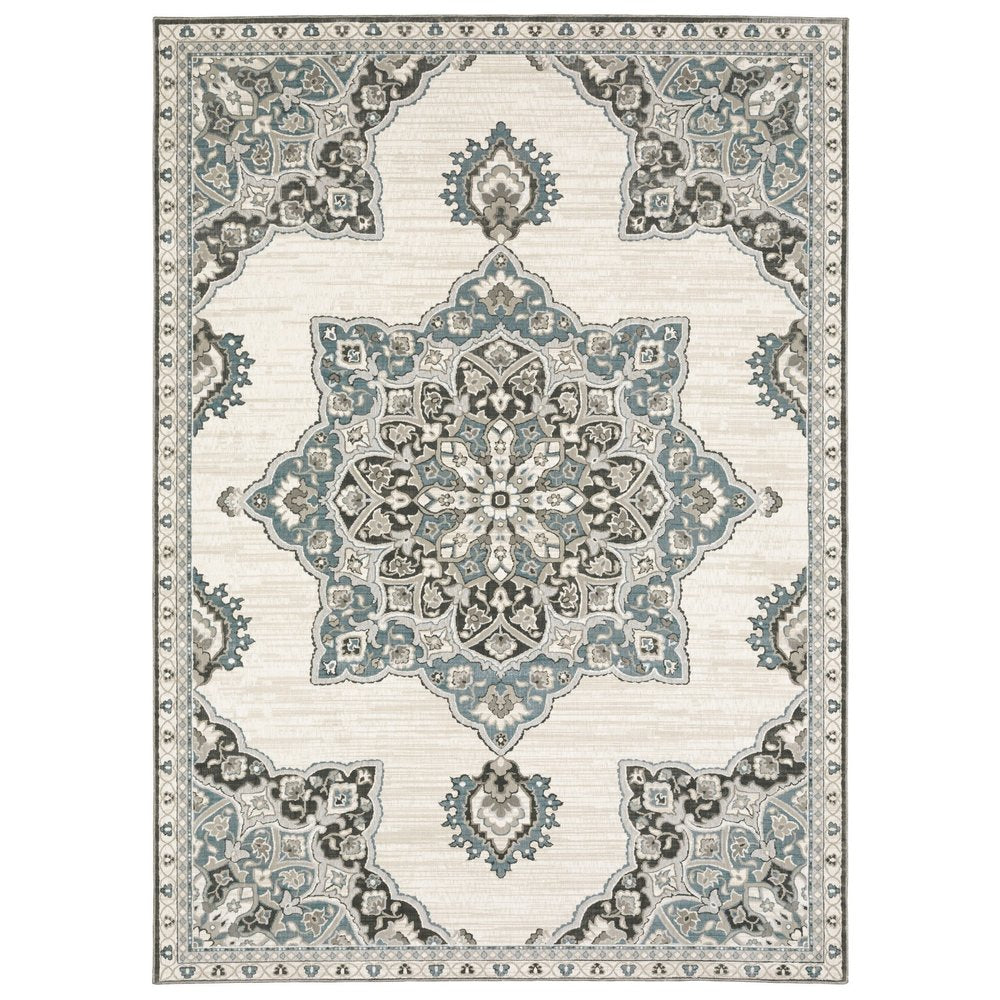 8' X 11' Brown And Blue Medallion Area Rug