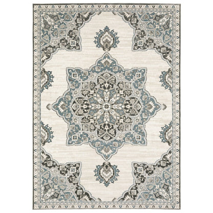 8' X 11' Brown And Blue Medallion Area Rug
