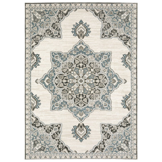 8' X 11' Brown And Blue Medallion Area Rug