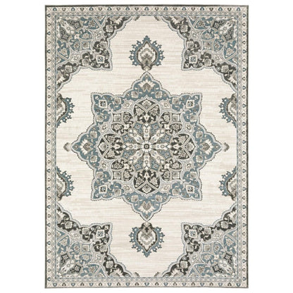 8' X 11' Brown And Blue Medallion Area Rug