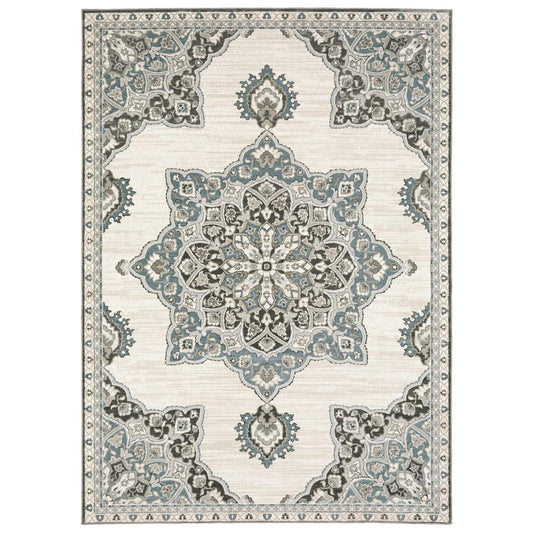 8' X 11' Brown And Blue Medallion Area Rug