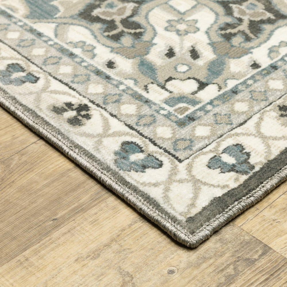 8' X 11' Brown And Blue Medallion Area Rug