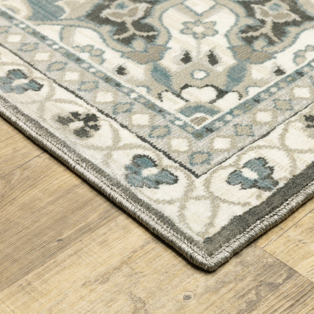 8' X 11' Brown And Blue Medallion Area Rug