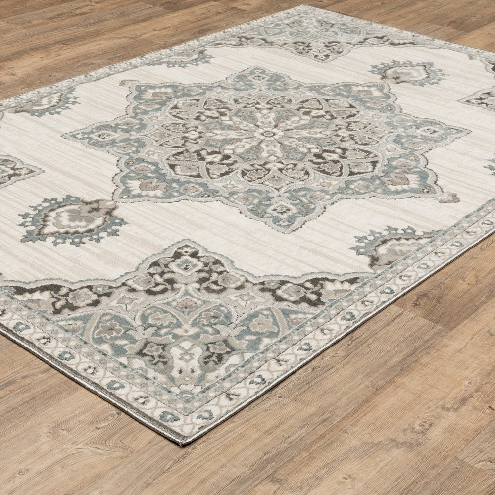 8' X 11' Brown And Blue Medallion Area Rug