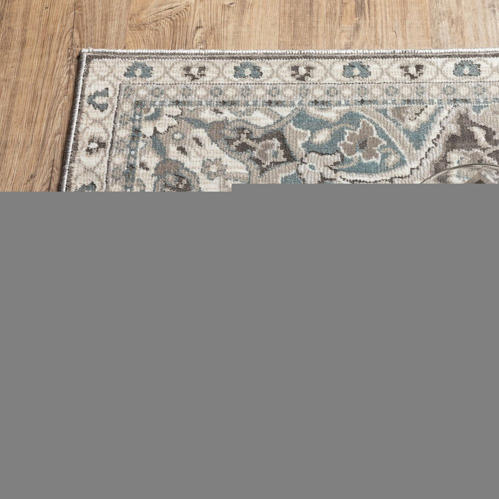 8' X 11' Brown And Blue Medallion Area Rug