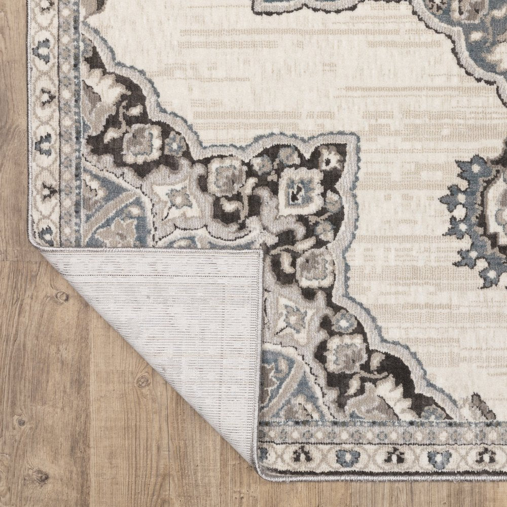 8' X 11' Brown And Blue Medallion Area Rug