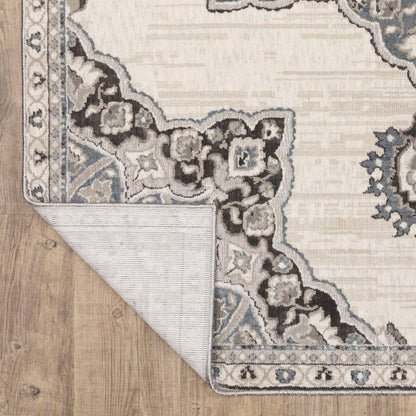 8' X 11' Brown And Blue Medallion Area Rug