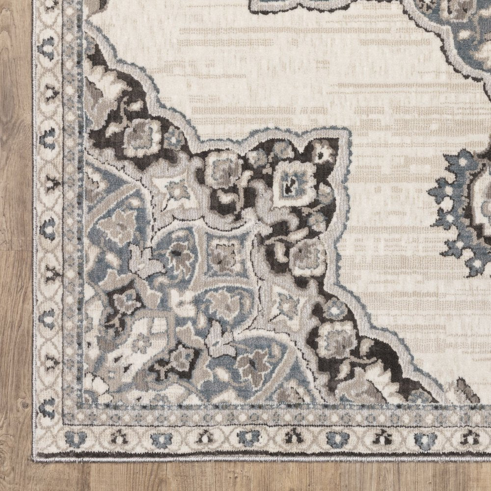 8' X 11' Brown And Blue Medallion Area Rug