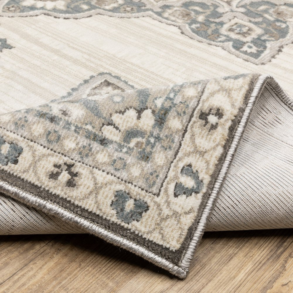 8' X 11' Brown And Blue Medallion Area Rug