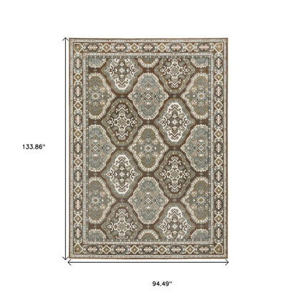 8' X 11' Ivory And Blue Medallion Area Rug
