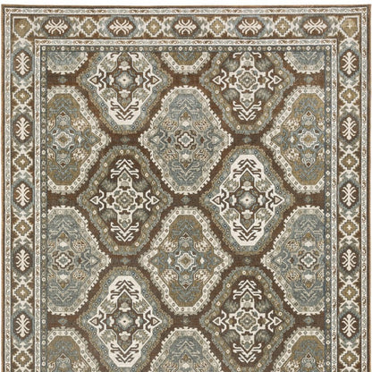 8' X 11' Ivory And Blue Medallion Area Rug