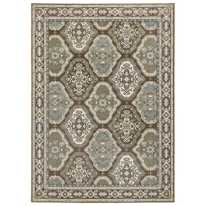 8' X 11' Ivory And Blue Medallion Area Rug