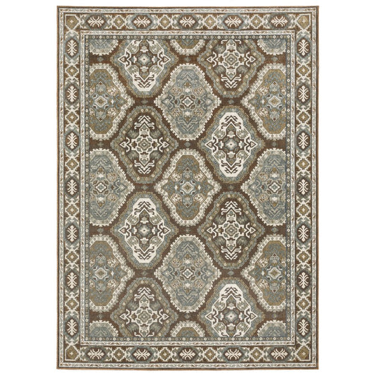 8' X 11' Ivory And Blue Medallion Area Rug