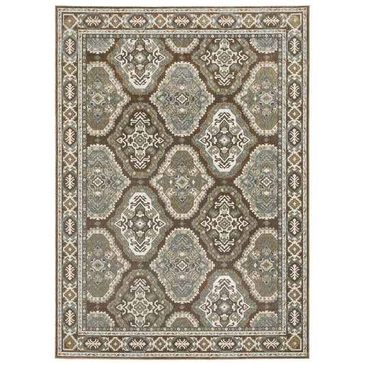 8' X 11' Ivory And Blue Medallion Area Rug