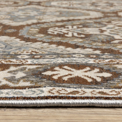 8' X 11' Ivory And Blue Medallion Area Rug
