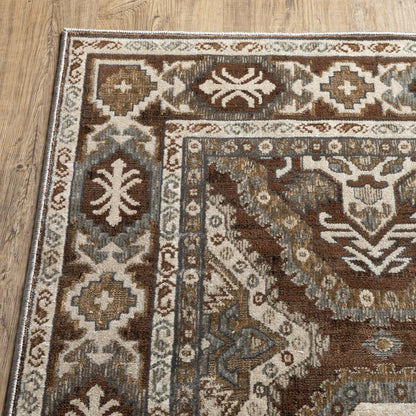 8' X 11' Ivory And Blue Medallion Area Rug