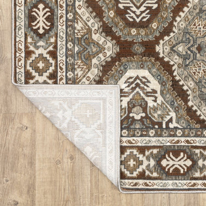 8' X 11' Ivory And Blue Medallion Area Rug