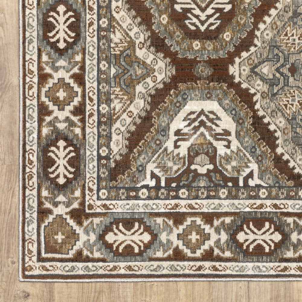 8' X 11' Ivory And Blue Medallion Area Rug