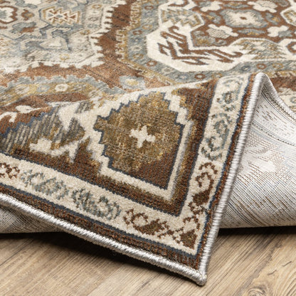 8' X 11' Ivory And Blue Medallion Area Rug